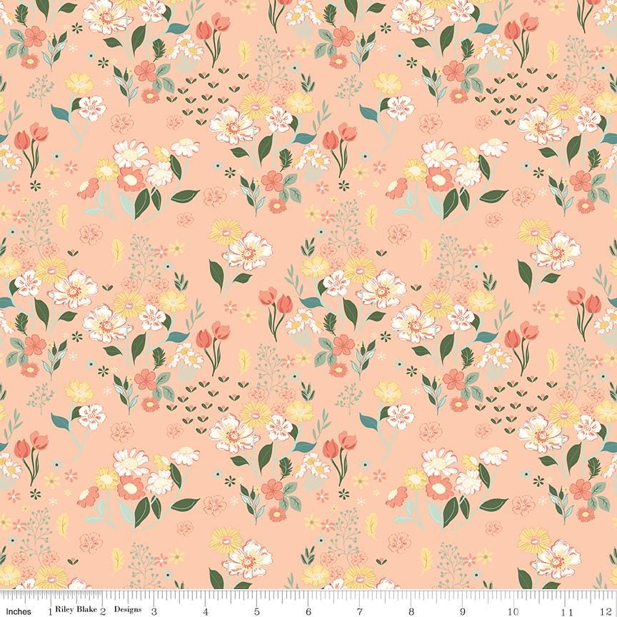 New Beginnings Rolie Polie, Riley Blake RP-15750-40, 2.5" Precut Peach Green Yellow Spring Floral Fabric Strips, Sandy Gervais