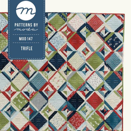 Trifle Quilt Pattern, Moda MOD136, Jelly Roll Charm Squares Friendly Square Patchwork Throw Quilt Pattern