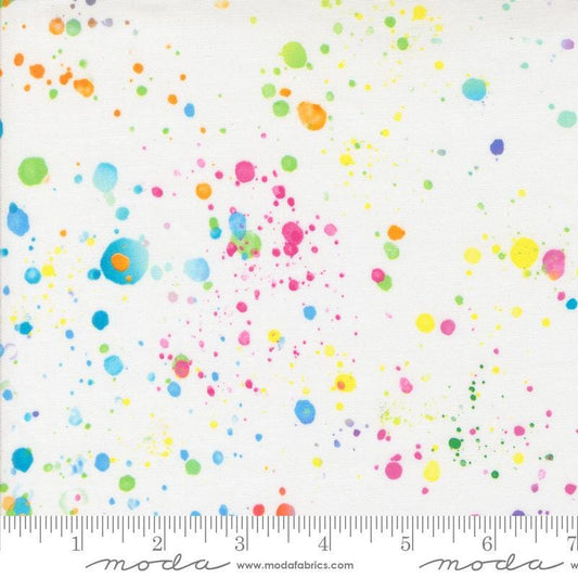 REMNANT 2 Yards 11" of 108" Gradients Euphoria - Rainbow Splatters White Wide Quilt Back Fabric, Moda 108024 11, Cotton Sateen Quilt Backing