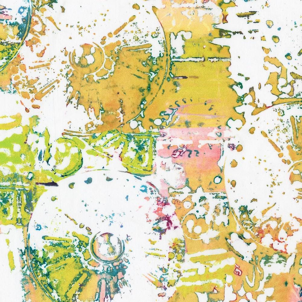 Wishwell Industrial Imprints - Yellow Gold Green Pink White Abstract Fabric, Robert Kaufman ANJD-22861-126 Ochre, By the Yard