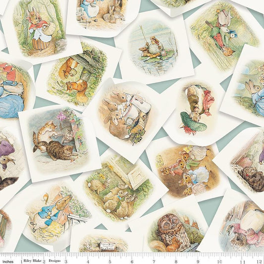 Peter Rabbit and Friends - Main Blue Vignettes Fabric, Riley Blake CD15860-Blue, Beatrix Potter Peter Rabbit Storybook Fabric