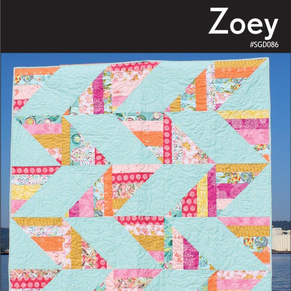 Zoey Quilt Pattern, Swirly Girls Design SGD086, 12 Fat Quarter Friendly Modern Patchwork Scrappy Throw Quilt Pattern, 2 Layouts