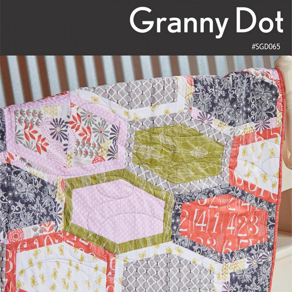 Granny Dot Quilt Pattern, Swirly Girls Design SGD065, Yardage Friendly Hexagon Tumbler Lap Throw Twin Full Queen Quilt Pattern