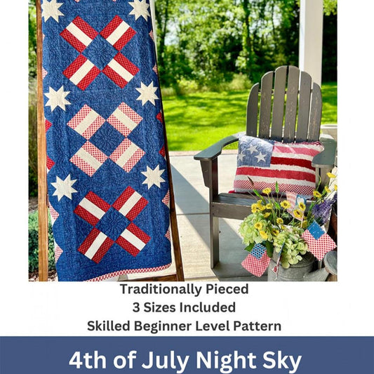 4th of July Night Sky Quilt Pattern, Easy Piecy Quilts EPQ31071, Yardage Friendly Stars Crosses Patriotic Throw Queen King Bed Quilt Pattern