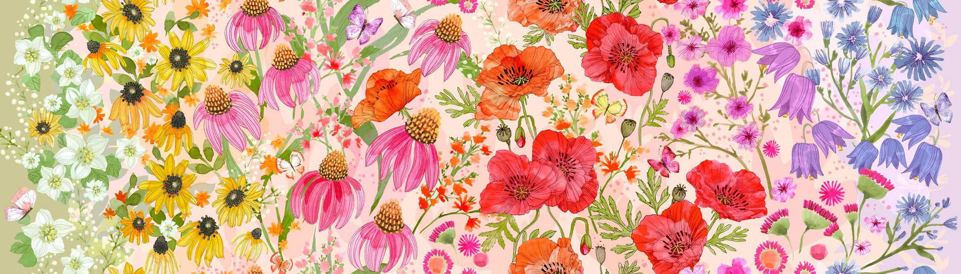 Superbloom - Pastel Floral Ombre Fabric, Moda 48780 11, Large Print Multicolored Floral Cotton Quilting Fabric, Robin Pickens