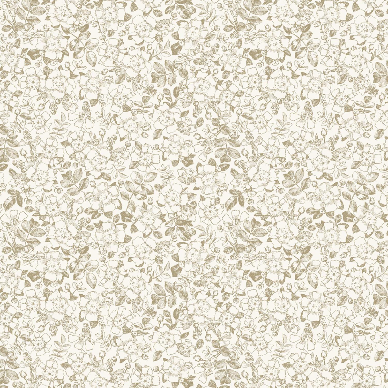 Garden Grace - Taupe Cream Floral Toile Fabric, Wilmington Prints 16531-122, Taupe Flowers on Cream Fabric, Katie Pertiet, By the Yard