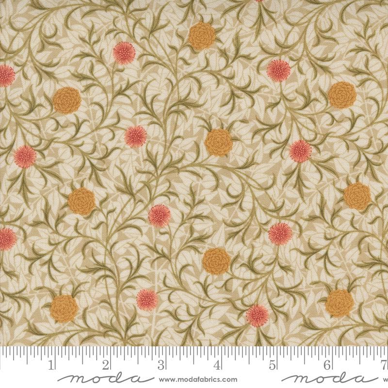 Morris Manor - Cream Floral Reproduction Fabric, Moda 8393 11 Porcelain, Best of Morris Floral Vine Fabric, Barbara Brackman, By the Yard