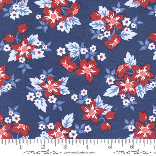 Star Spangled - Patriotic Floral on Navy Blue Fabric, Moda 24170 13 Twilight, Patriotic Floral Fabric, April Rosenthal, By the Yard
