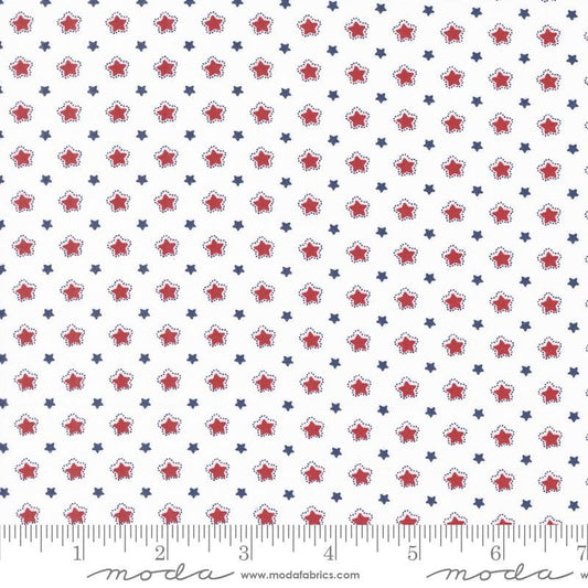 Star Spangled - Red Blue Stars on White Fabric, Moda 24174 11 Patriotic, Patriotic Stars Fabric, April Rosenthal, By the Yard