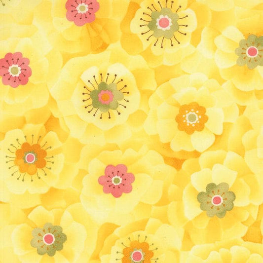 DESTASH Lulu 2014 - Yellow Floral Fabric, Moda 16113-13, Pink Green Yellow Floral Cotton Fabric, Chez Moi