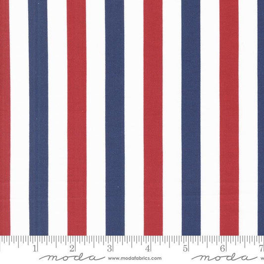 Star Spangled - Red Blue Stripes on White Fabric, Moda 24172 11 Patriotic, Patriotic Stripe Fabric, April Rosenthal, By the Yard