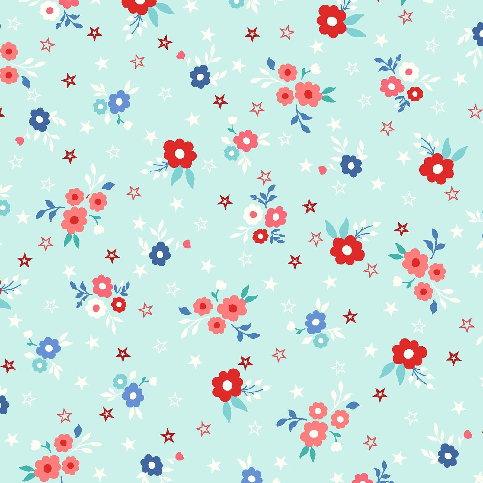 Star Spangled Beauty 5" Charm Squares, Maywood Studio CP-MASSTAR, 5" Precut Patriotic Floral Fabric, Red White Blue Fabric Squares