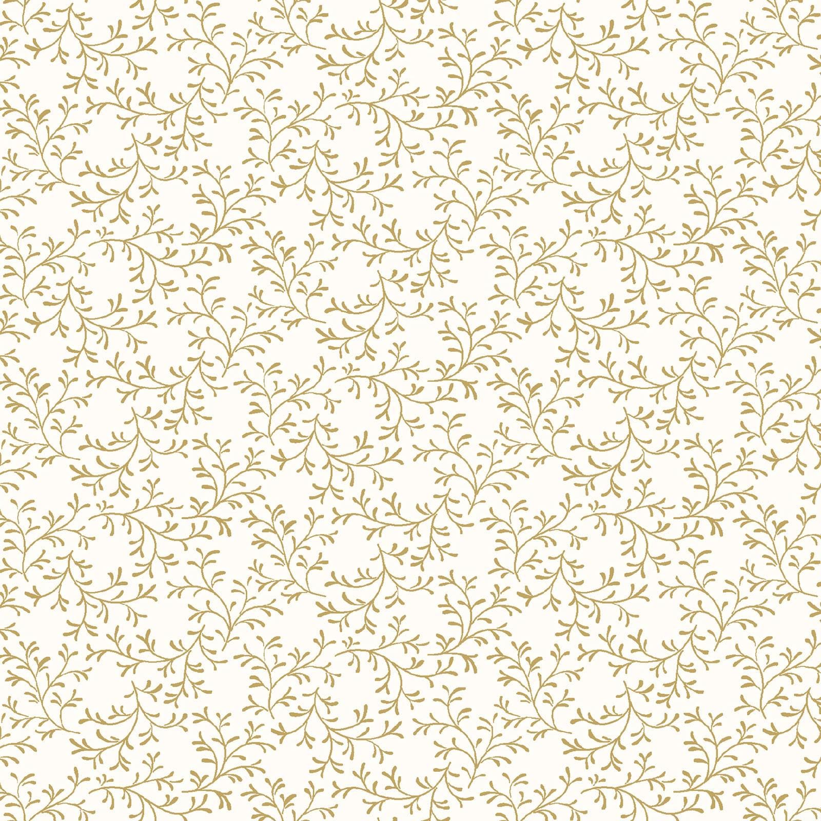 Grand Entrance - Lace Leaf Metallic Gold on Cream Ecru Fabric, Maywood Studio MASM10435-E, Ecru Gold Blender Background Fabric, By the Yard