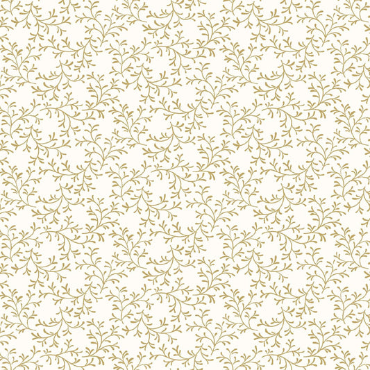 Grand Entrance - Lace Leaf Metallic Gold on Cream Ecru Fabric, Maywood Studio MASM10435-E, Ecru Gold Blender Background Fabric, By the Yard