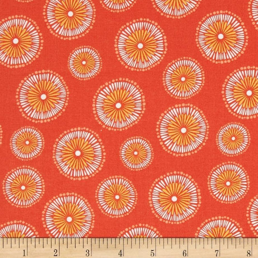 REMNANT 33" of Dori - Yellow White Flowers on Orange Fabric, Benartex 1240, Mitzi Powers