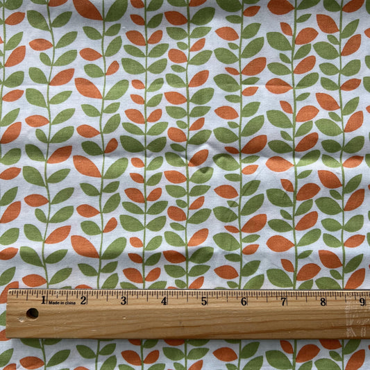 REMNANT 1 Yard 20" of Dori - Orange Green Leafy Vines on White Fabric, Benartex 1238, Mitzi Powers