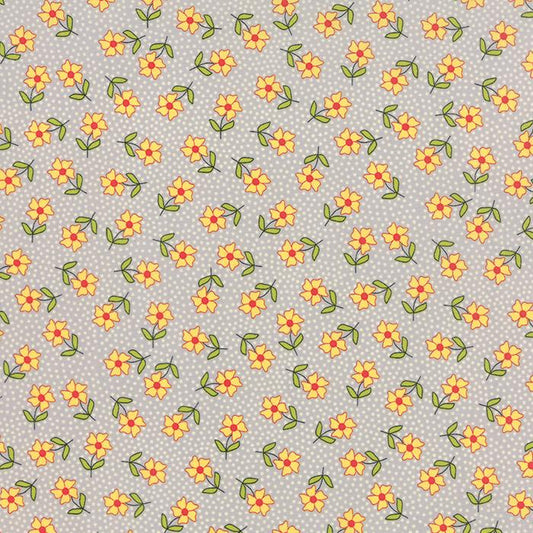 REMNANT 1 Yard 5" of The Sweet Life - Yellow Flowers on Gray Fabric, Moda 43053 16 Gray Cloud, Yellow Gray Floral Fabric, Pat Sloan