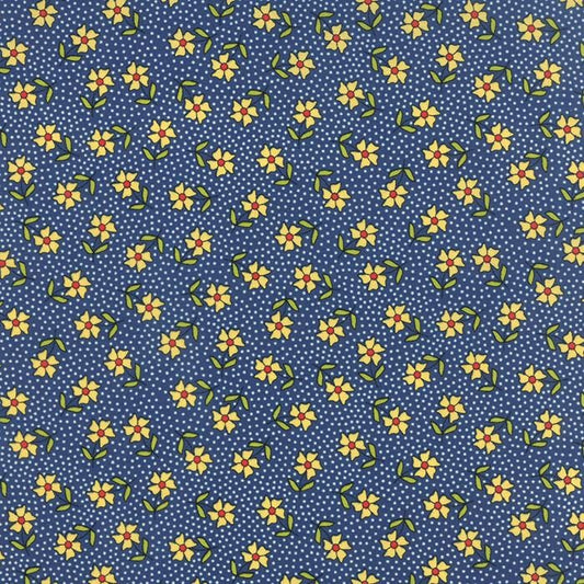 REMNANT 1 Yard 34" of The Sweet Life - Yellow Flowers on Navy Blue Fabric, Moda 43053 17 True Blue, Yellow Blue Floral Fabric, Pat Sloan