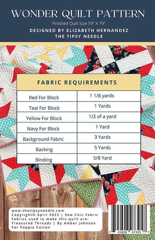 Wonder Quilt Pattern, The Tipsy Needle TTN123, Yardage Friendly Stars Flowers Throw Quilt Pattern, Elizabeth Hernandez