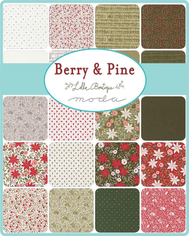 Berry and Pine 32 Fat Quarter Bundle, Moda 5240AB, Floral Christmas Fabric FQ Bundle, 18 x 22 Fabric Cuts, Lella Boutique