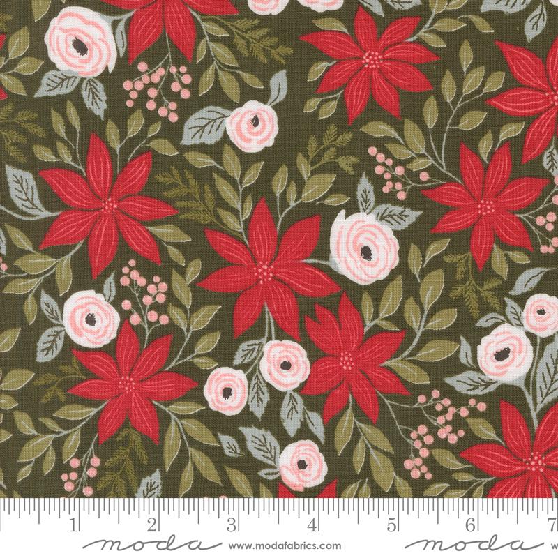 Berry and Pine 32 Fat Quarter Bundle, Moda 5240AB, Floral Christmas Fabric FQ Bundle, 18 x 22 Fabric Cuts, Lella Boutique
