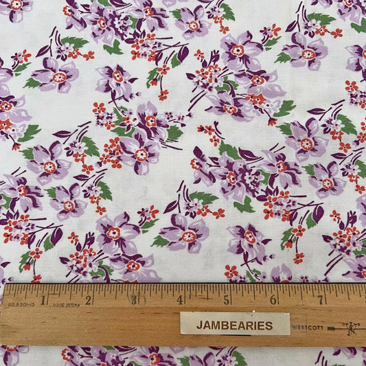 DESTASH Line Dried - Lavender Purple Vermillion Flowers on White Fabric, Connecting Threads