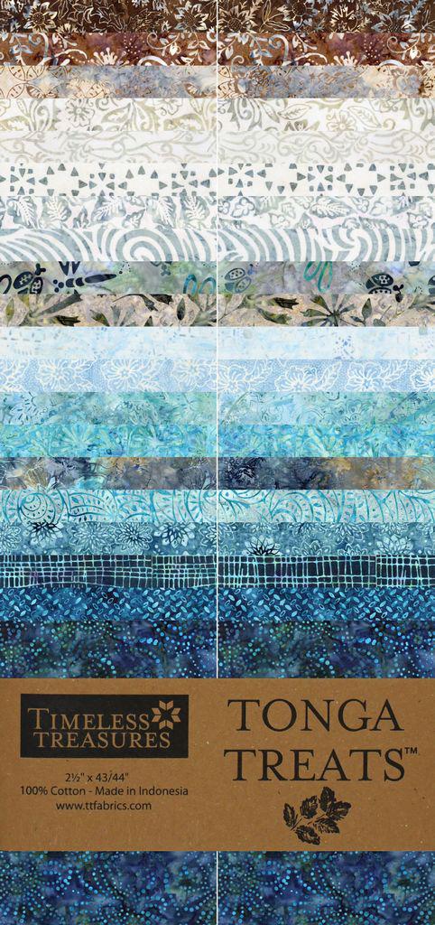 Tonga Juniper 2.5" Strips, Timeless Treasures Treat-Strip40 Juniper, 2.5" Precut Teal Gray Brown Batik Fabric Strips