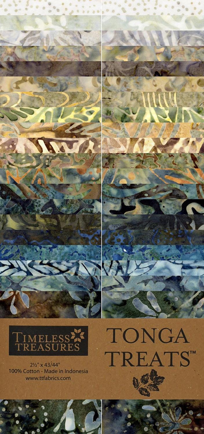 Tonga Stormy Sea 2.5" Strips, Timeless Treasures Treat-Strip40 Stormy, 2.5" Precut Teal Gray Batik Fabric Strips