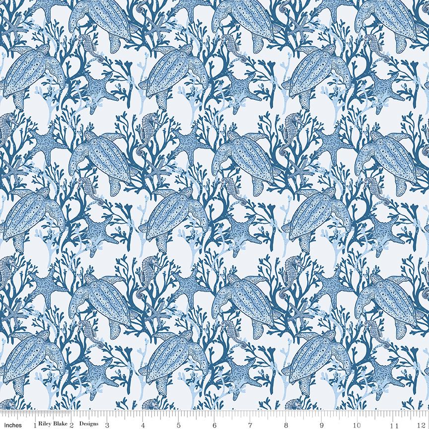 Ocean Oasis 18 Fat Quarter Bundle, Riley Blake FQ-15990-18, Precut 18 x 22 Beach Coastal Sea Turtles Fabric, Diane Labombarbe
