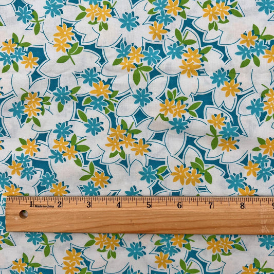 DESTASH REMNANT Mojito - 2 Yard Cut of Teal Yellow White Floral Fabric, Windham Fabrics 41228, Another Point Of View