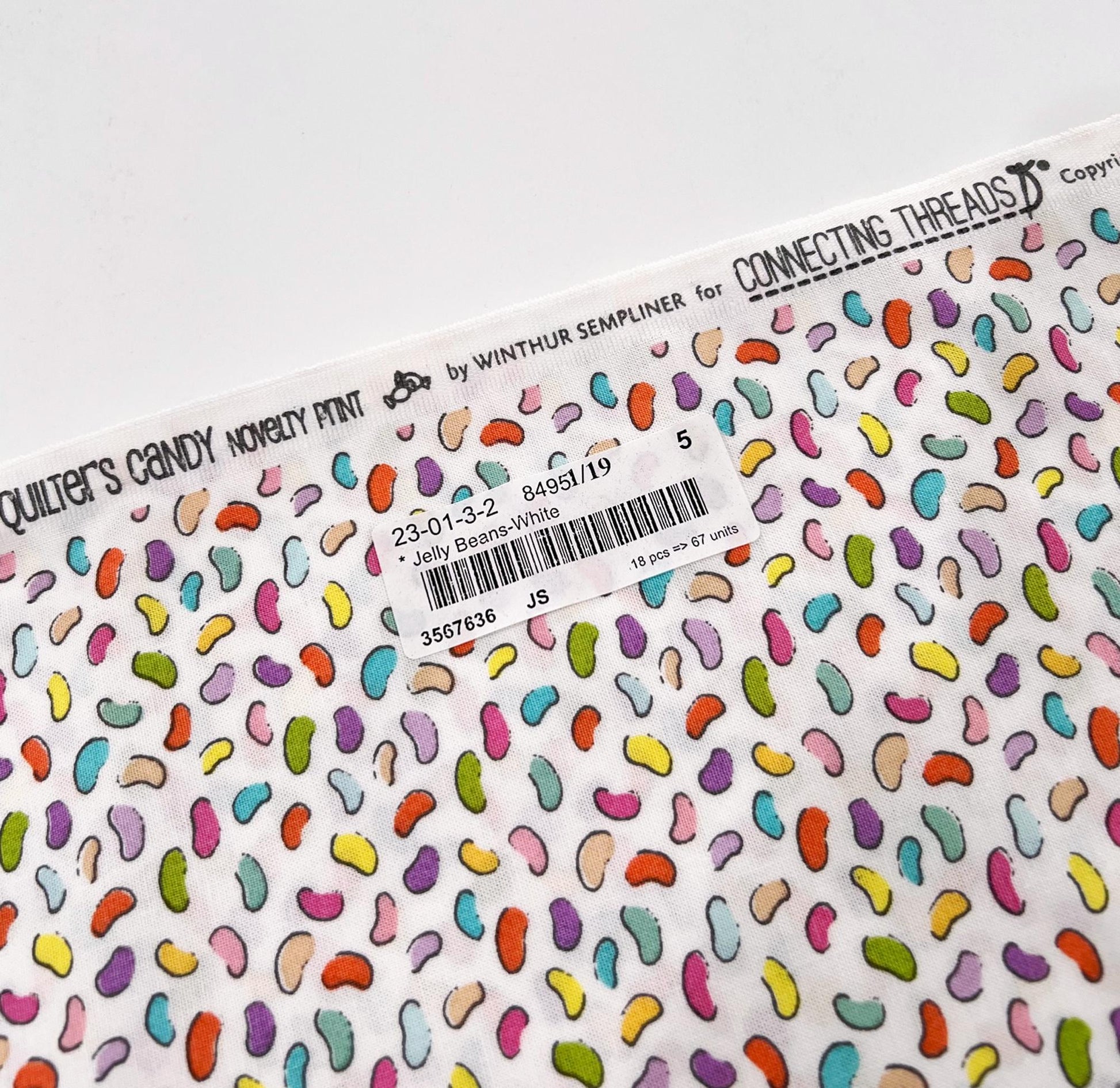 REMNANT 1 Yard 8" of Jelly Beans on White Fabric, Connecting Threads 3567636 JS, Multicolored Jelly Bean Cotton Fabric