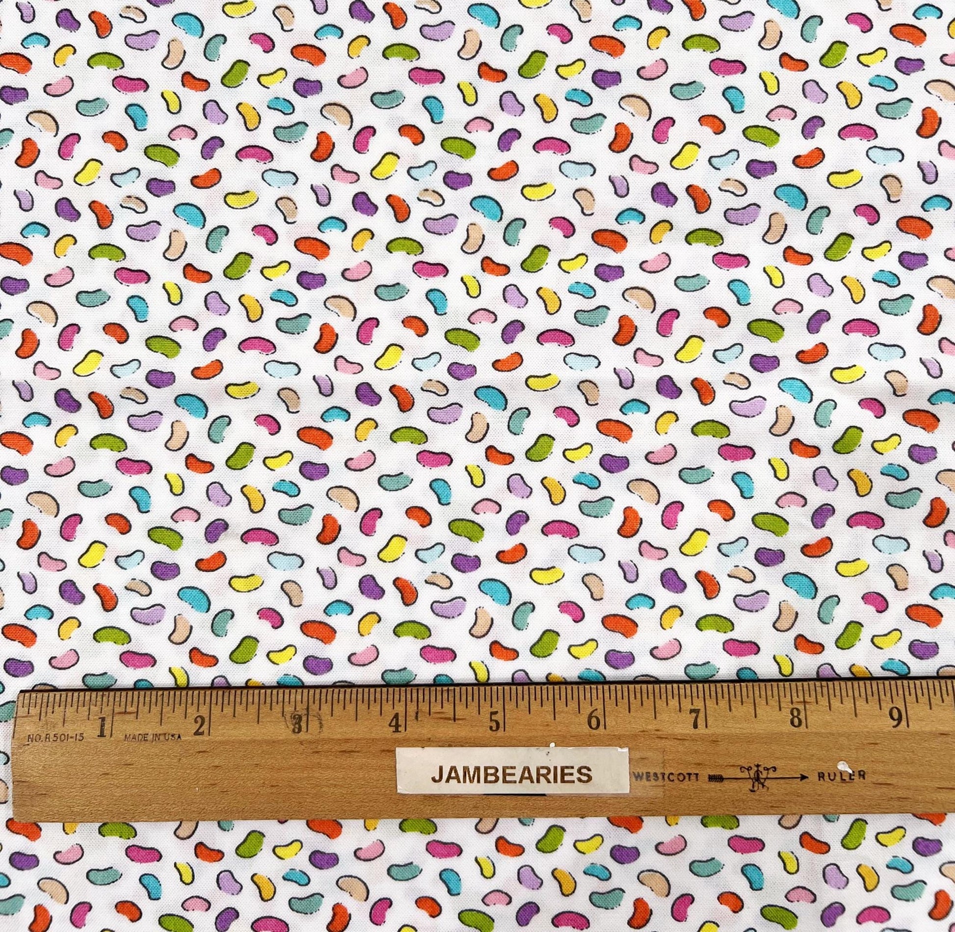 REMNANT 1 Yard 8" of Jelly Beans on White Fabric, Connecting Threads 3567636 JS, Multicolored Jelly Bean Cotton Fabric