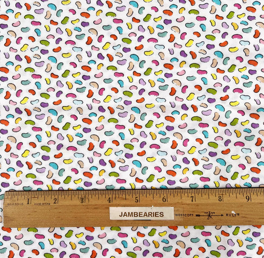 REMNANT 1 Yard 8" of Jelly Beans on White Fabric, Connecting Threads 3567636 JS, Multicolored Jelly Bean Cotton Fabric