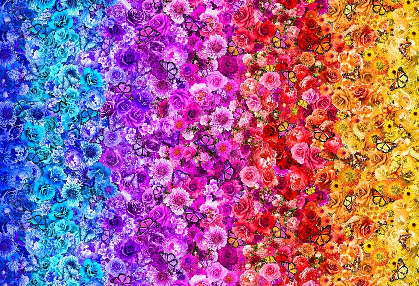 Butterfly Garden - Jewel Tones Floral Ombre Fabric, Timeless Treasures FLEUR-CD3630 Multi, Large Print Multicolored Floral Cotton Fabric