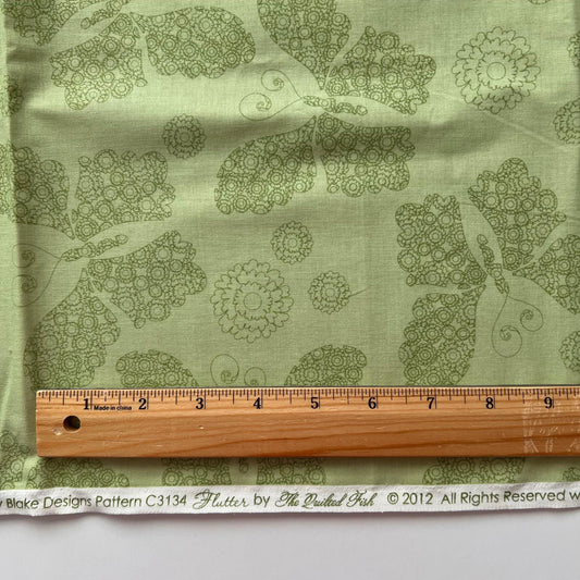 DESTASH 1 Yard Cut of Flutter - Lacy Butterflies on Green Tonal Fabric, Riley Blake C3134, The Quilted Fish