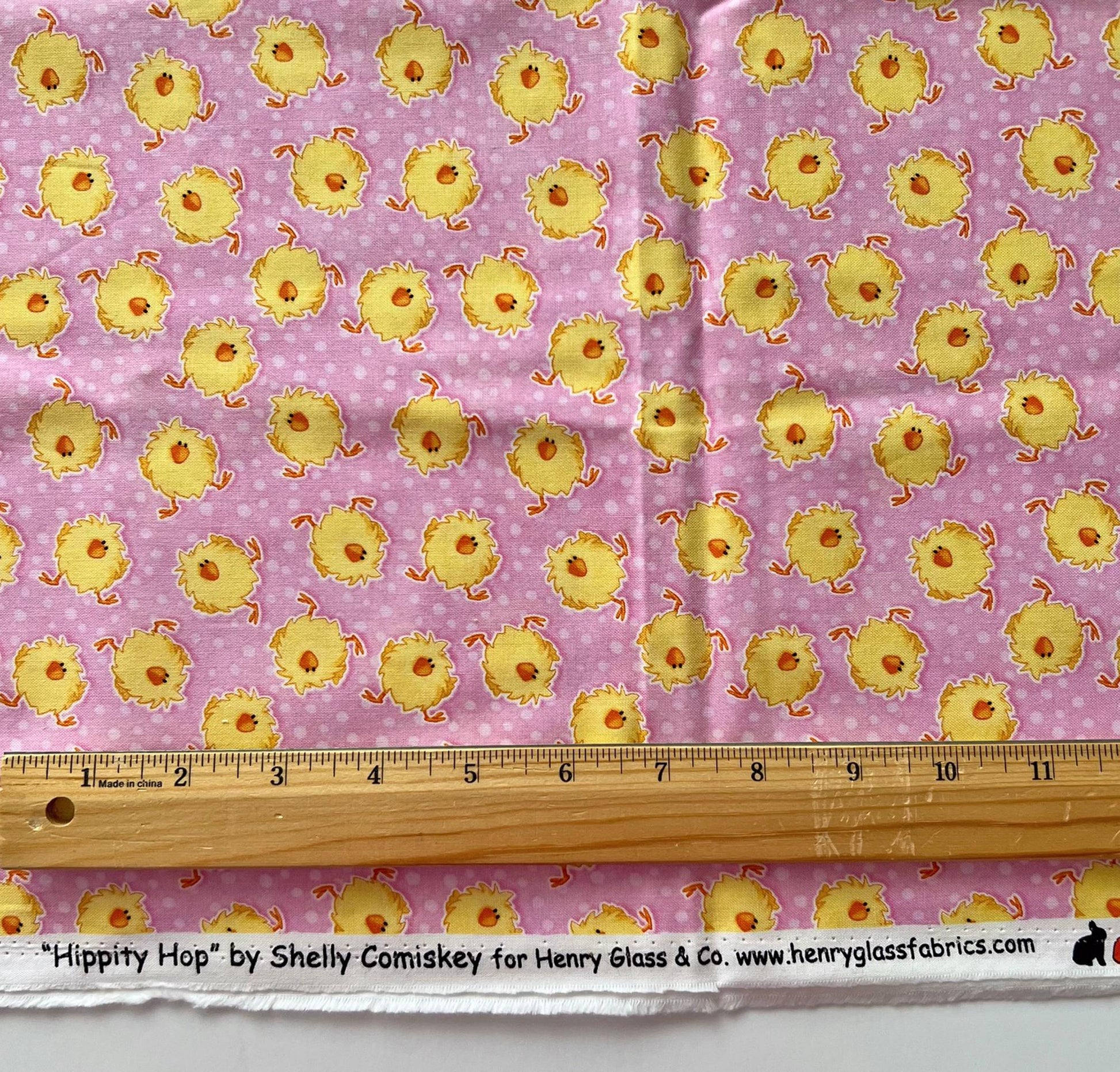 DESTASH Hippity Hop - 1 Yard Cut of Easter Chicks on Pink Fabric, Henry Glass & Co, Cute Easter Fabric, Shelly Comiskey
