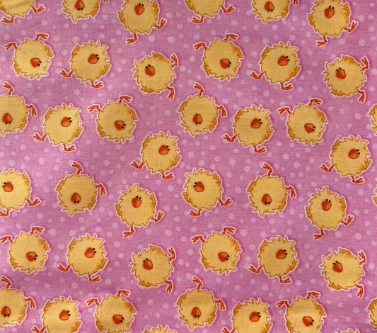 DESTASH Hippity Hop - 1 Yard Cut of Easter Chicks on Pink Fabric, Henry Glass & Co, Cute Easter Fabric, Shelly Comiskey