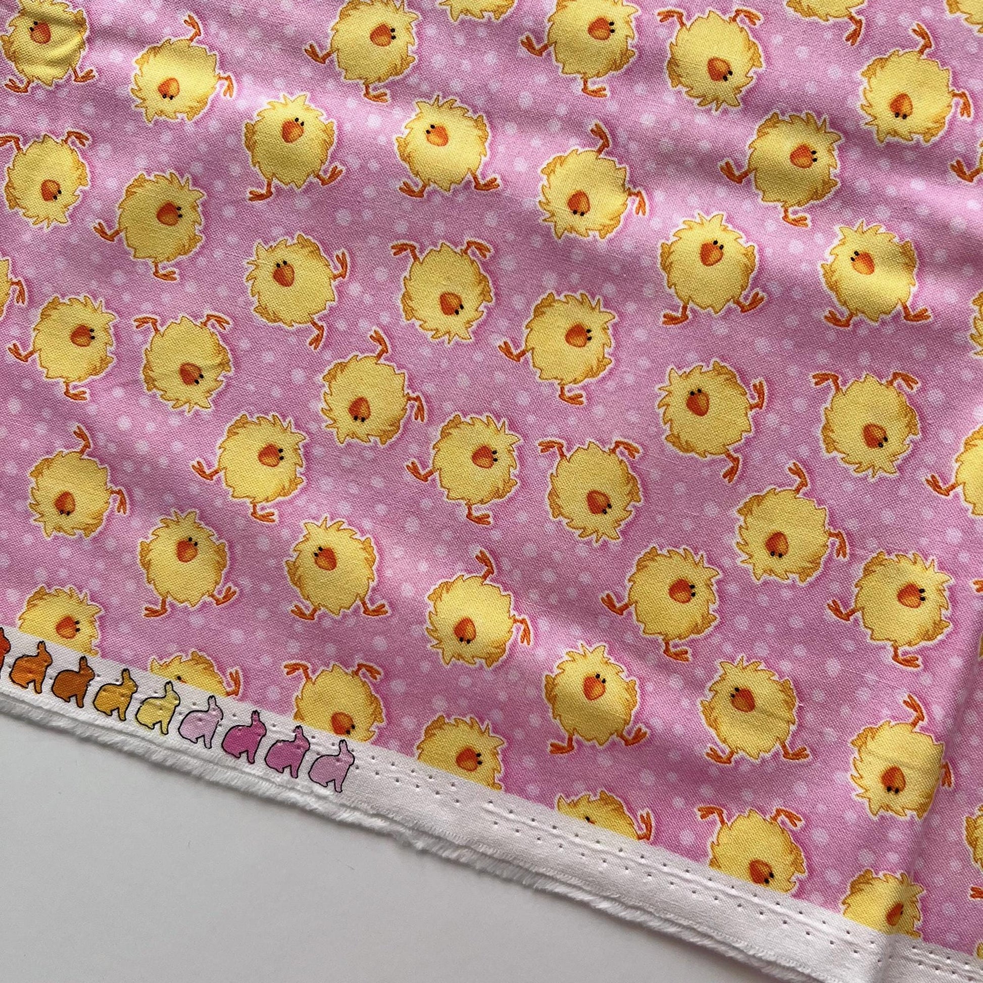 DESTASH Hippity Hop - 1 Yard Cut of Easter Chicks on Pink Fabric, Henry Glass & Co, Cute Easter Fabric, Shelly Comiskey