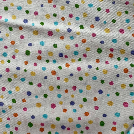 DESTASH Hippity Hop - 1 Yard Cut of Multicolored Dots on White Fabric, Henry Glass & Co, Cute Easter Fabric, Shelly Comiskey