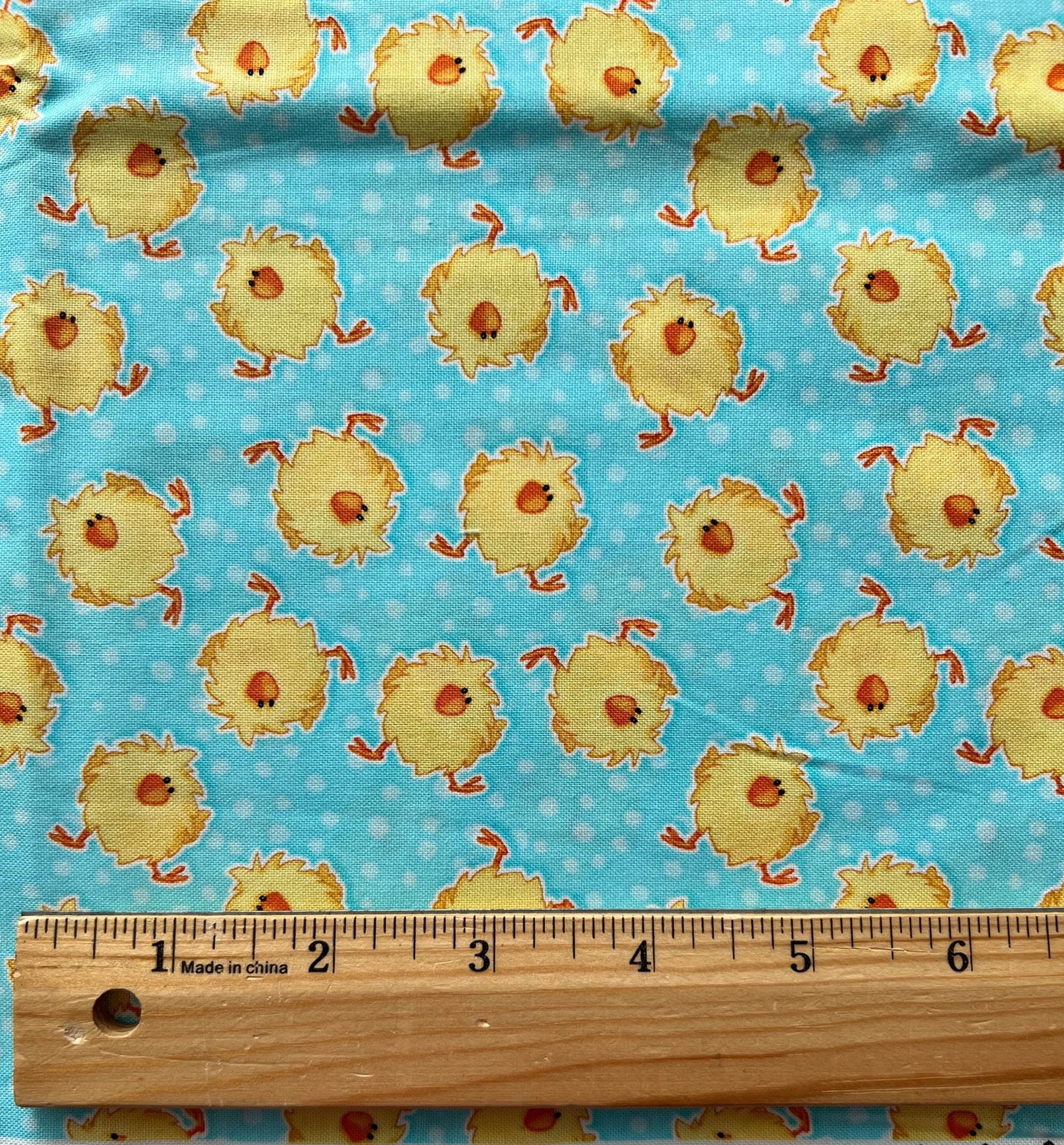 DESTASH Hippity Hop - 1 Yard Cut of Easter Chicks on Blue Fabric, Henry Glass & Co, Cute Easter Fabric, Shelly Comiskey
