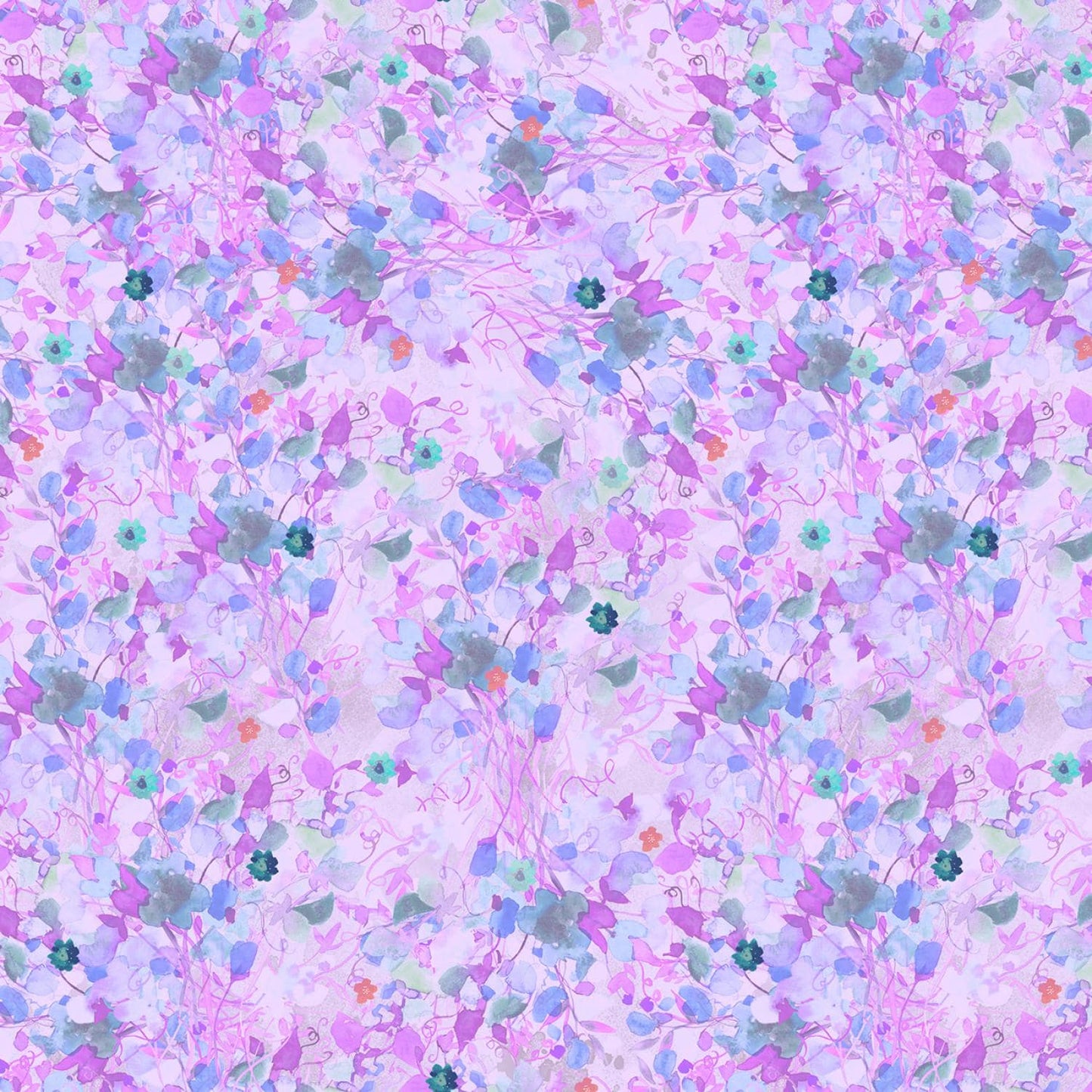 Garden Fresh - Purple Lavender Foliage Floral Fabric, Clothworks Y4261-26 Light Purple, Watercolor Floral Fabric, Sue Zipkin, By the Yard