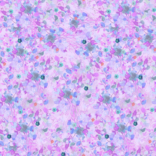 Garden Fresh - Purple Lavender Foliage Floral Fabric, Clothworks Y4261-26 Light Purple, Watercolor Floral Fabric, Sue Zipkin, By the Yard