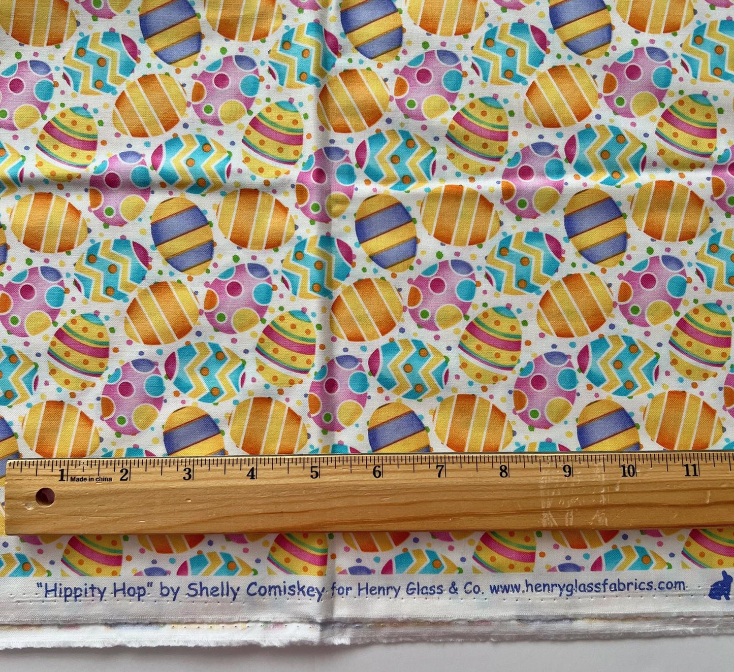 REMNANT 1 Yard 18" of Hippity Hop - Easter Eggs on White Fabric, Henry Glass & Co, Cute Easter Fabric, Shelly Comiskey