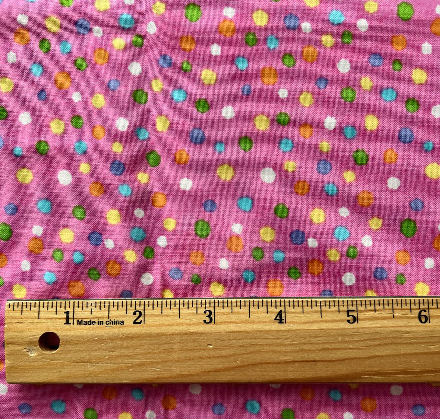 REMNANT 1 Yard 18" of Hippity Hop - Multicolored Dots on Pink Fabric, Henry Glass & Co, Cute Easter Fabric, Shelly Comiskey