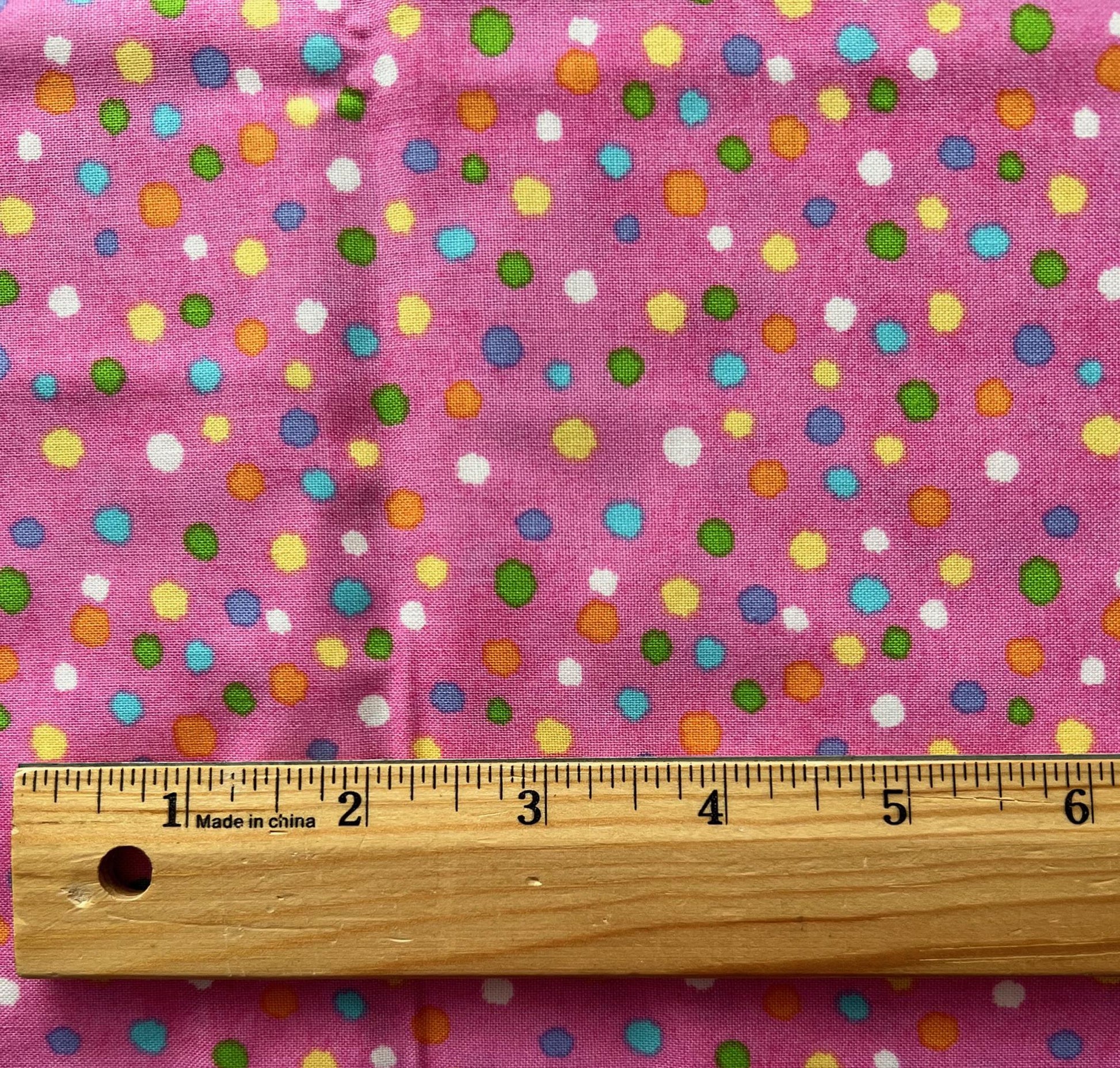 REMNANT 1 Yard 18" of Hippity Hop - Multicolored Dots on Pink Fabric, Henry Glass & Co, Cute Easter Fabric, Shelly Comiskey