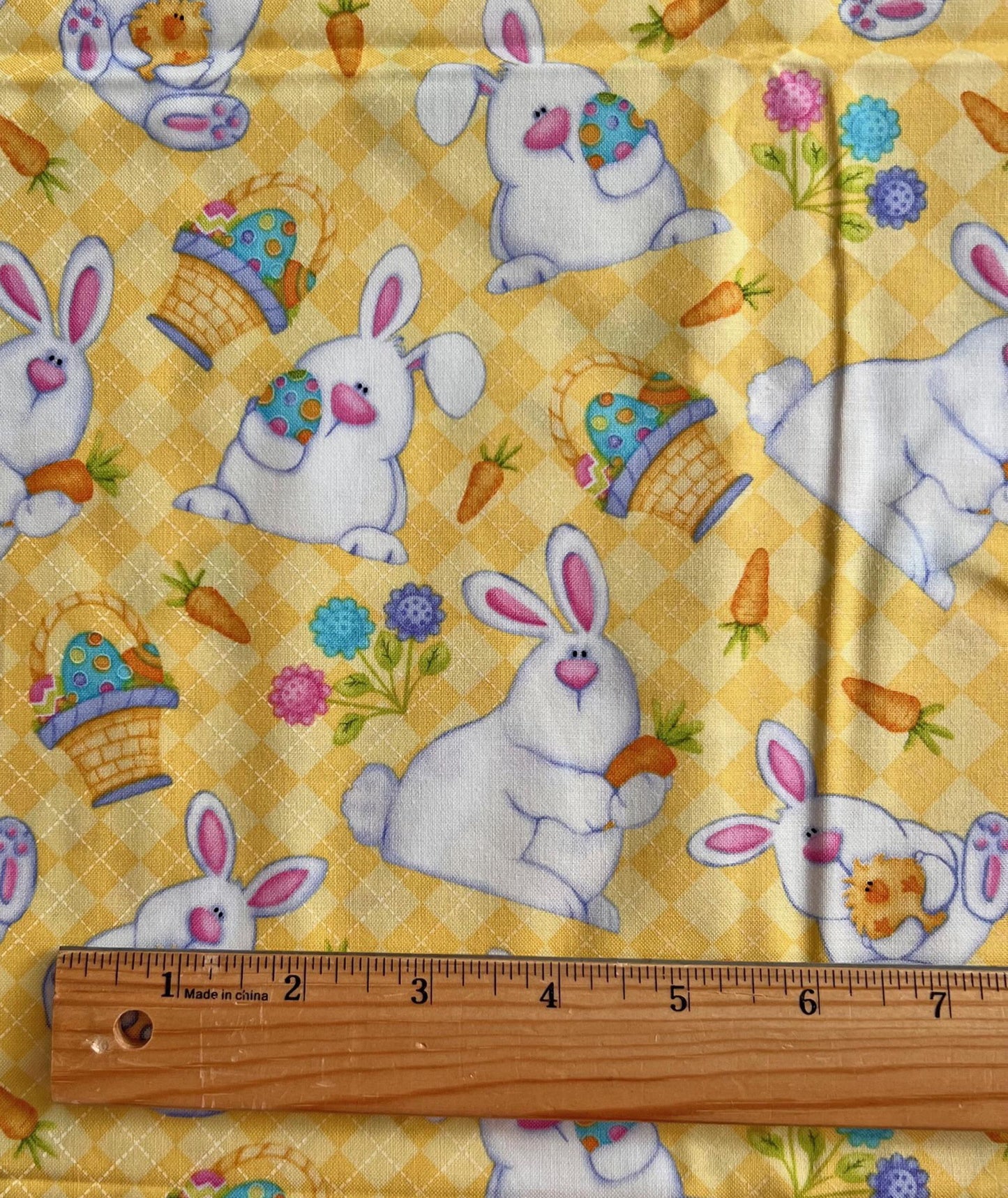 REMNANT 1 Yard 18" of Hippity Hop - Easter Bunnies Chicks on Yellow Fabric, Henry Glass & Co, Cute Easter Fabric, Shelly Comiskey
