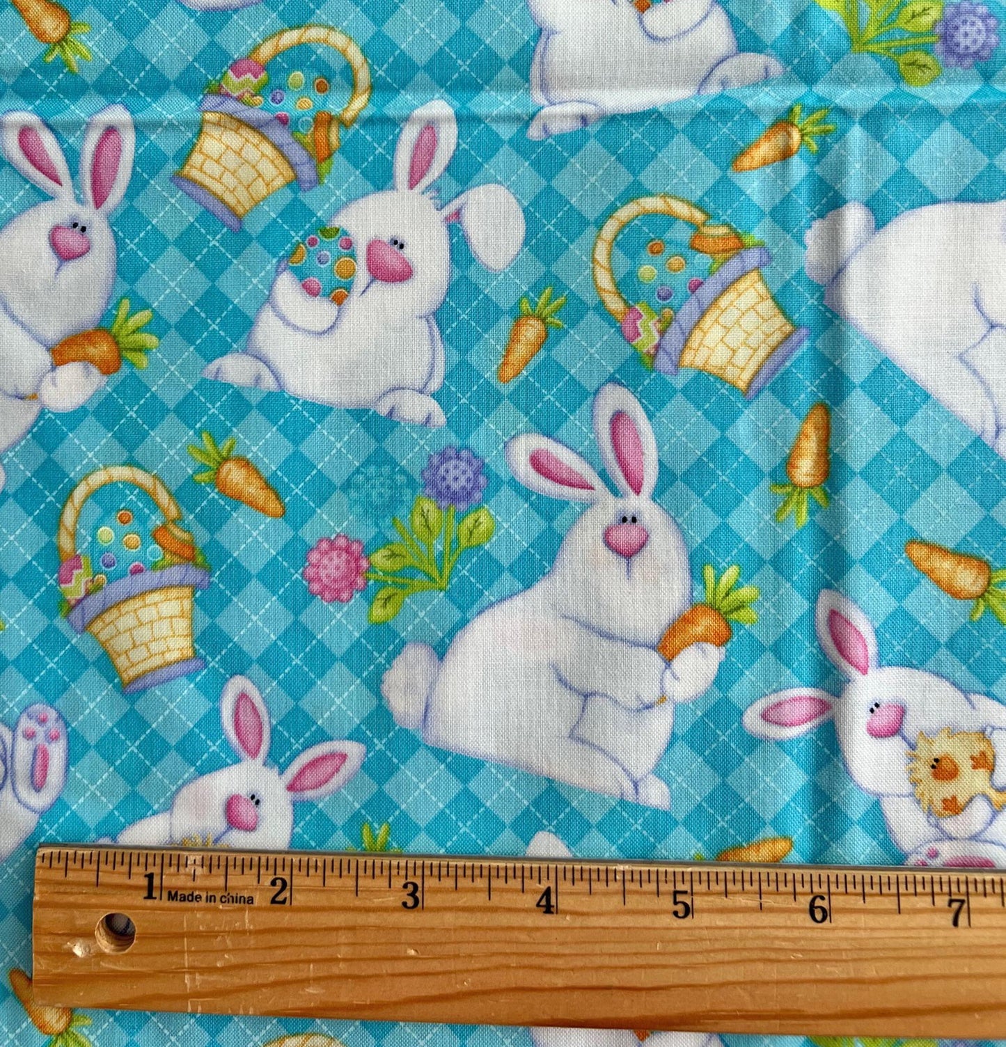 REMNANT 1 Yard 18" of Hippity Hop - Easter Bunnies Chicks on Blue Fabric, Henry Glass & Co, Cute Easter Fabric, Shelly Comiskey