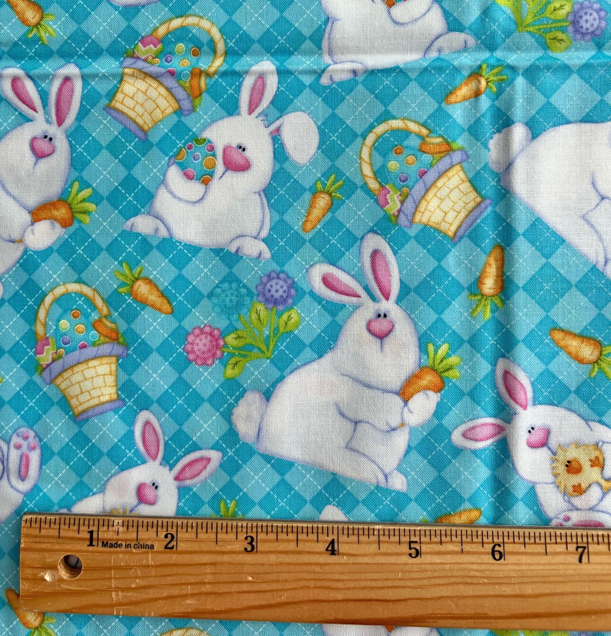 REMNANT 1 Yard 18" of Hippity Hop - Easter Bunnies Chicks on Blue Fabric, Henry Glass & Co, Cute Easter Fabric, Shelly Comiskey