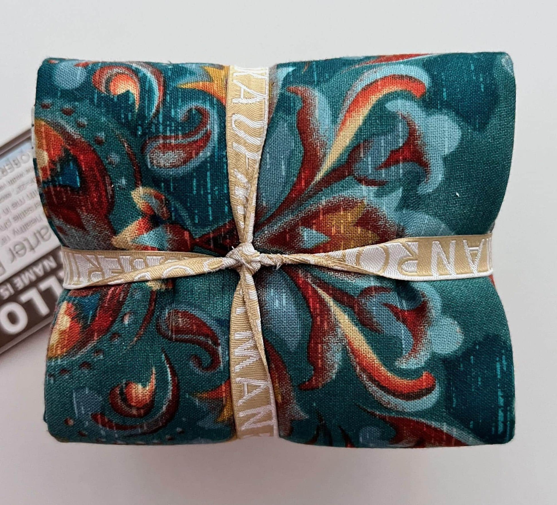 DESTASH Marquis Peacock Colorway Complete Table Runner Kit, Robert Kaufman FQ-749-10, Teal Rust Navy Beige Table Runner Topper Quilt Kit
