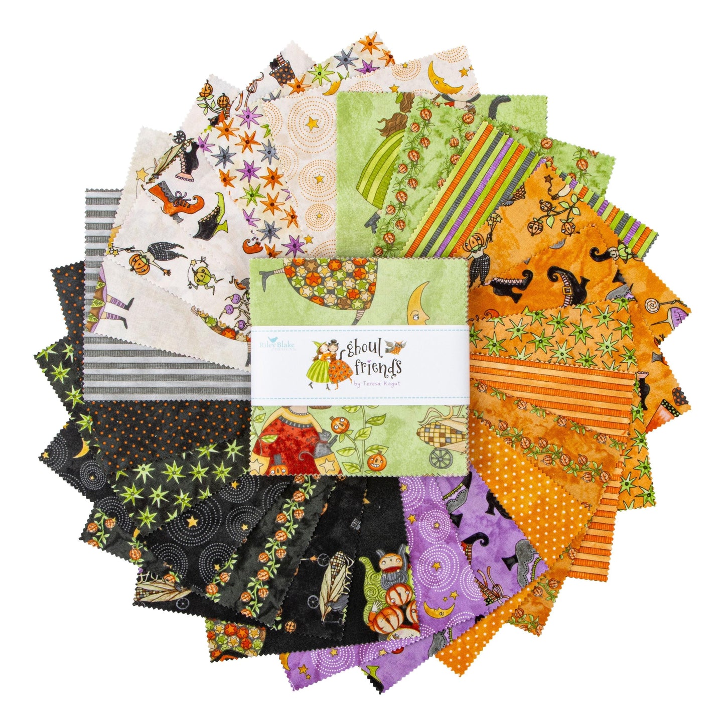 Ghoul Friends 5" Stacker, Riley Blake 5-16050-42, 5" Precut Halloween Charm Pack Fabric Squares, Teresa Kogut